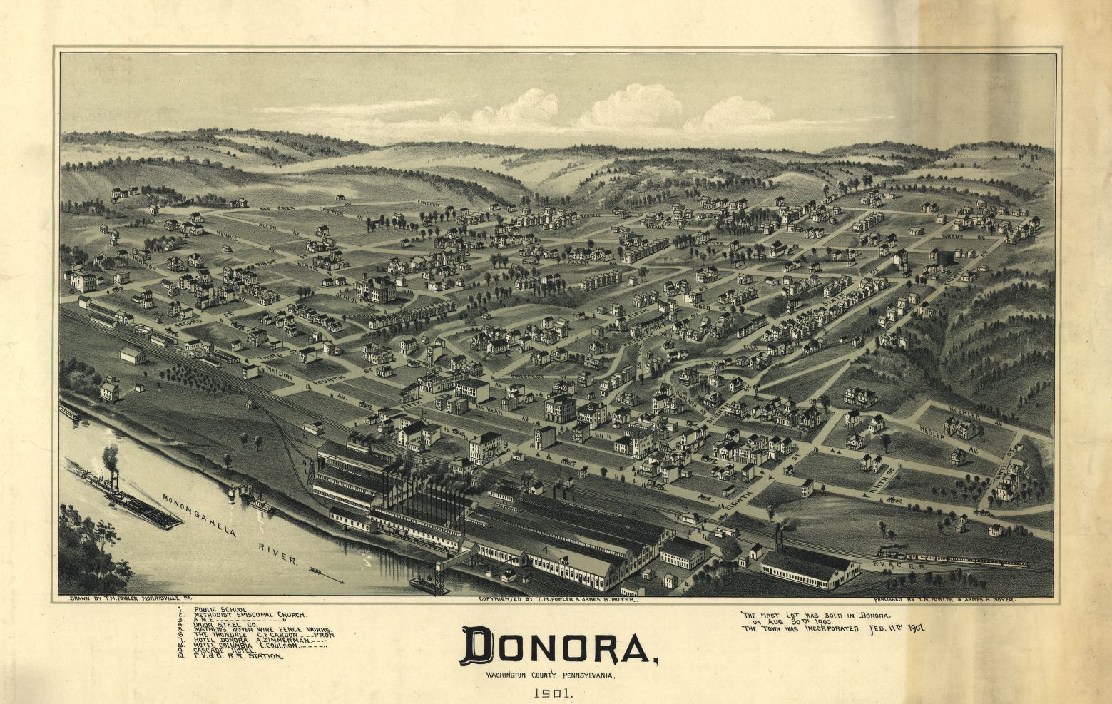 Pictorial map of Donora, Pennsylvania, made in 1901.  Public Domain.