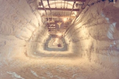 A view inside the main 400-meter (1,300-foot) access trench to Camp Century in 1964. More than 12 150-meter (500-foot) long side trenches radiated out from the main trench.