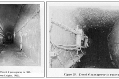 A view of Camp Century’s trench 6 passageway in 1960 (left), while the base was operational, and in 1969 (right), after the base was abandoned, showing partial collapse of the tunnel.