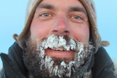 Sea ice researcher David Babb, with beard frozen by the cold Arctic air.  Credit: David Babb.